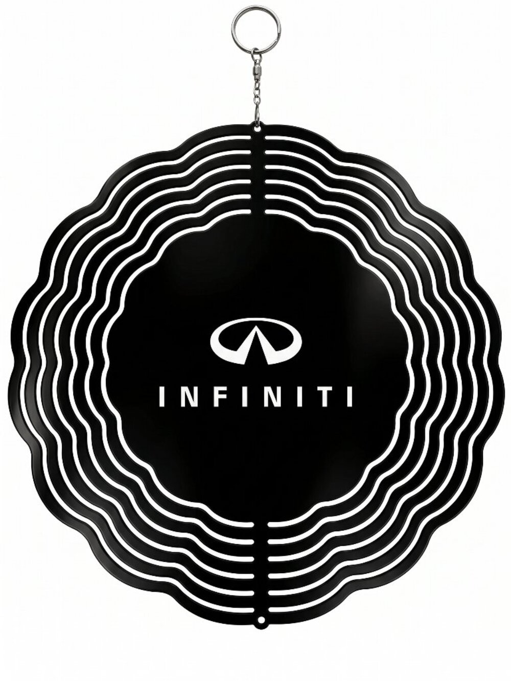 10" Infiniti Logo Kinetic Wind Spinner - Black Metal Hanging Yard Decor